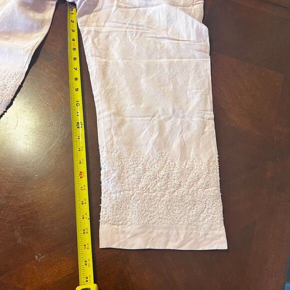 Larry Levine Pink Embroidered Linen Blend Cropped Pants Womens Size 4 - Picture 5 of 9